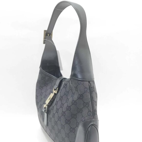GUCCI JACKIE GG BLACK LEATHER CANVAS SHOULDER BAG - VERY GOOD CONDITION - Picture 4 of 10
